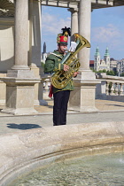 Hungary, Budapest, Castle Garden Bazaar, Zenelo Budapest bandsman providing free music concerts at tourist locations all over the city.