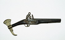 Qatar, Doha, Old flintlock pistol in Doha Museum.