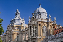 Hungary, Budapest, Vajdahunyad Castle, view of the castle's domed roofscape.