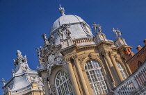 Hungary, Budapest, Vajdahunyad Castle, view of the castle's domed roofscape.