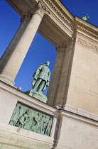 Hungary, Budapest, Heroes Square, The Millennium Colonnade, Statue of Lajos Kossuth the 1848 revolutionary leader.