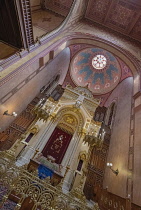 Hungary, Budapest, Dohany Street Great Synagogue, Angular view of the interior with the Ark and dome.