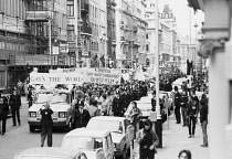 England, London, Gay Pride parade, Pall Mall, 1979, 30 June, demonstrators, peaceful protest, Ford Transit carnival float. Metroplitan police escort, banners, Press.