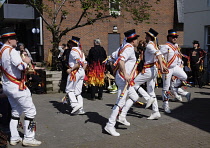 England, East Sussex, Lewes, Mad Jack's Morris Dancers outside the Dorset Pub on Malling Street, from Hastings, named after 18th century eccentric Mad Jack Fuller, Squire of Brightling and famous for...