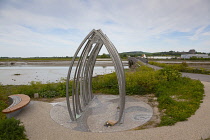 England, West Sussex, Shoreham-by-Sea, 2015 Air crash memorial sculpture by artists Jane Fordham and David Parfitt and positioned on the bank of the river Adur by the footbridge to the airport.