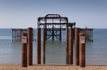 England, East Sussex, Brighton, Steel ruins of the former West Pier on the seafront.