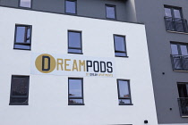 Ireland, North, Belfast, Exterior of Dreampods holiday let apartments in Bank Square.