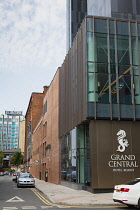 Ireland, North, Belfast, Exterior of the Grand Central Hotel on Bedford Street.