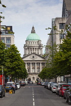 Ireland, North, Belfast, Linehall Street with view toward the rear of the City Hall.