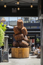 Ireland, North, Belfast, Jameson Whiskey Sculture in the courtyard of the Bullitt Hotel in Church Lane.