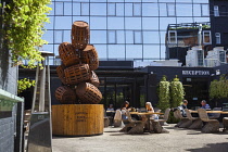 Ireland, North, Belfast, Jameson Whiskey Sculture in the courtyard of the Bullitt Hotel in Church Lane.