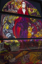 Ireland, North, Belfast, Queens Quay, Game of Thrones stained glass window exhibit.