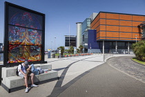 Ireland, North, Belfast, Queens Quay, SSE Arena, Game of Thrones Stained Glass exhibit.