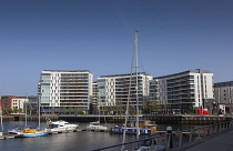 Ireland, North, Belfast, Titanic Quarter, Modern riverside apartment  buildings.