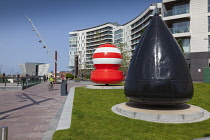 Ireland, North, Belfast, Titanic Quarter, Visitor centre designed by Civic Arts & Eric R Kuhne with steel Buoys.