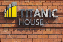 Ireland, North, Belfast, Titanic Quarter, Titanic Hotel housed in former drawing offices of Harland and Wolff shipbuilders.