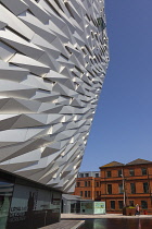 Ireland, North, Belfast, Titanic Quarter, Visitor centre designed by Civic Arts & Eric R Kuhne.