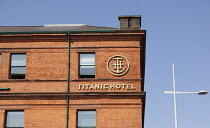 Ireland, North, Belfast, Titanic Quarter, Titanic Hotel housed in former drawing offices of Harland and Wolff shipbuilders.