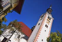 Slovenia, Upper Carniola, Bled, Bled Island, Angular view of the Church of the Assumption.