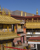 The Jokhang Temple was founded about 1652 A.D.  It is the most sacred Buddhist temple in Tibet and is a part of the Historic Ensemble of the Potala Palace, Lhasa - a UNESCO World Heritage Site.  Lhasa, Tibet.