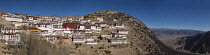 The Ganden Monastery sits at the top of a natural amphitheater on Wangbur Mountain.  It was founded in 1409 A.D.  but was mostly destroyed in 1959 by the Chinese military.   It has been partially rebu...