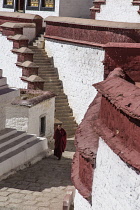 The Ganden Monastery sits at the top of a natural amphitheater on Wangbur Mountain.  It was founded in 1409 A.D.  but was mostly destroyed in 1959 by the Chinese military.   It has been partially rebu...