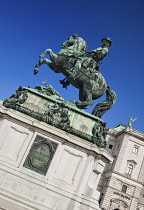Austria, Vienna, Hofburg Royal Palace, Statue of Prince Eugene of Savoy on horseback in Heldenplatz or Heroes Square.
