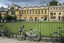 England, Oxford, Brasenose College across lawn of the Radcliffe Camera.