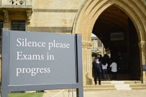 England, Oxford, Christ Church entrance with 'silence please' sign.