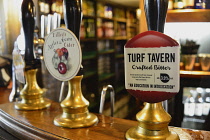 England, Oxford, Turf Tavern, craft beer pumps.