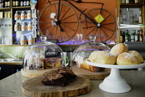 England, Oxford, Handle Bar cafe, display cakes.