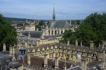 England, Oxford, Lincoln College and views across the city from St Mary the Virgin church tower.