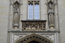 England, Oxford, Merton College, Gatehouse relief sculptures at Merton College entrance.