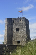 England, Oxford, Oxford Castle Keep, flying Gay Pride flag.