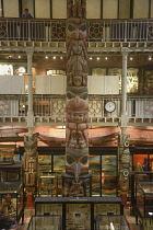 England, Oxford, Pitt Rivers Museum, interior gallery and totem.