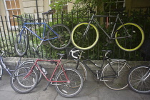 England, Oxford, bicycle stacked safely.