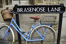 England, Oxford, bicycle and road sign.