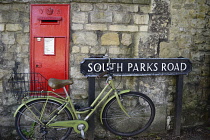 England, Oxford, bicycle and post box, South Parks Road.