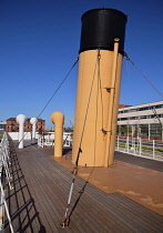 Ireland, County Antrim, Belfast, Titanic Quarter, Funnels of the restored SS Nomadic a former tender for the White Star Line shipping company  that was once used to transfer mail and passengers to and...