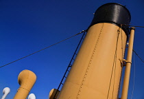 Ireland, County Antrim, Belfast, Titanic Quarter, Funnels of the restored SS Nomadic a former tender for the White Star Line shipping company  that was once used to transfer mail and passengers to and...