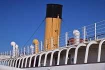 Ireland, County Antrim, Belfast, Titanic Quarter, Funnels of the restored SS Nomadic a former tender for the White Star Line shipping company  that was once used to transfer mail and passengers to and...