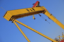 Ireland, County Antrim, Belfast, Queens Island, Angular view of one of the two Harland and Wolff cranes known as Samson.