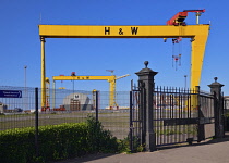 Ireland, County Antrim, Belfast, Queens Island, Harland and Wolff cranes Samson and Goliath.