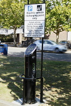 Transport, Cars, Electric, Charging point in car park.