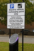 Transport, Cars, Electric, Recharging point and sign.