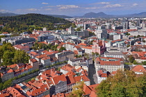 Slovenia, Ljubljana, Vista of the city from Ljubljana Castle.