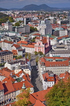 Slovenia, Ljubljana, Vista of the city from Ljubljana Castle.