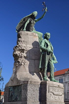 Slovenia, Ljubljana, Preseren Square, Preseren Monument in honour of Slovenia's greatest poet.