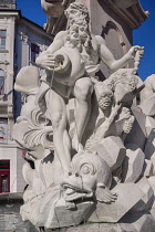 Slovenia, Ljubljana, Close up detail of the figures on the Robba Fountain.