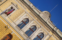 Slovenia, Ljubljana, The facade of the Philharmonic Hall in Kongresni Trg.